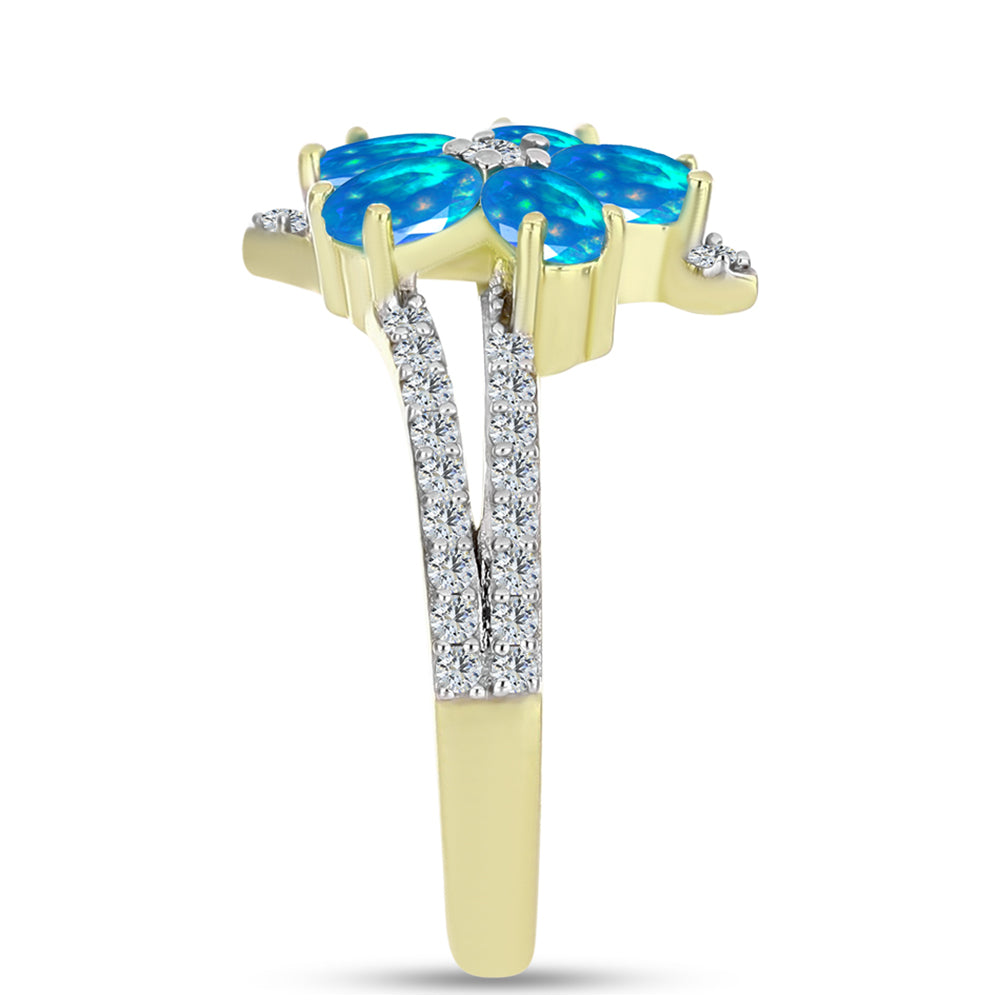 Inel din Argint 925 Placat cu Aur ( 3.1 grame ) cu Opal Etiopian ”Paradis” și Topaz Alb 1.28 Carate