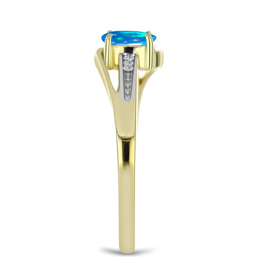 Inel din Argint 925 Placat cu Aur ( 2.62 grame ) cu Opal Etiopian ”Paradis” și Topaz Alb 0.31 Carate