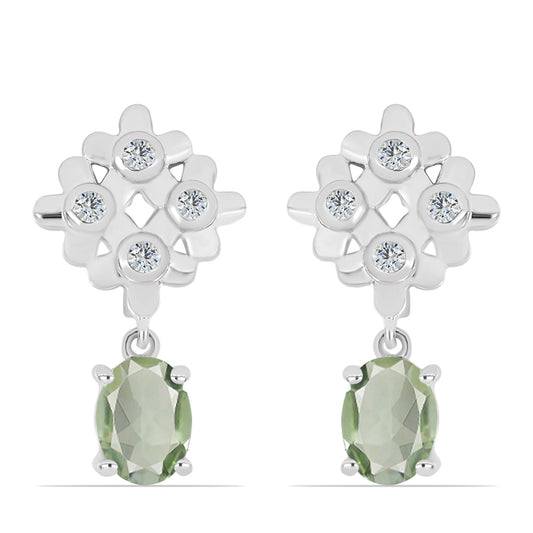 Cercei din Argint 925 ( 4.58 grame ) cu Ametist Verde și Topaz Alb 2.59 Carate