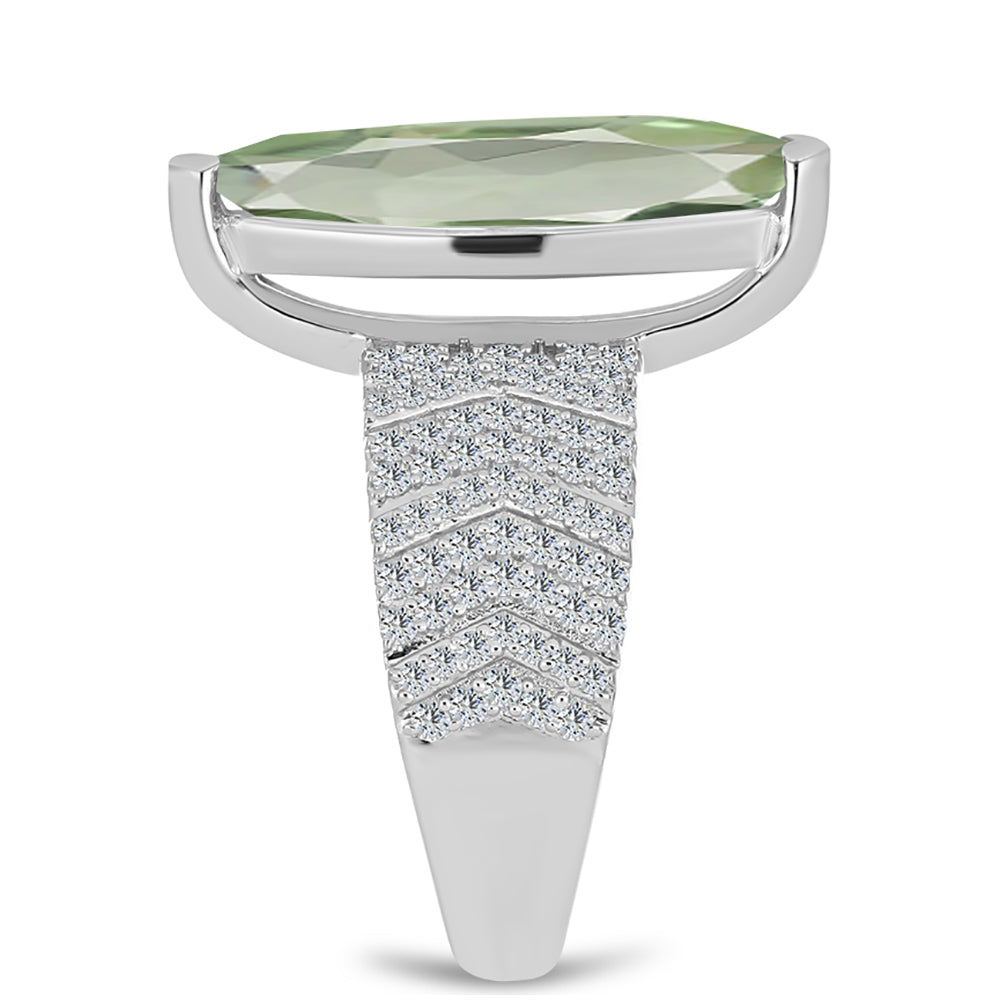 Inel din Argint 925 ( 6.41 grame ) cu Ametist Verde și Topaz Alb 5.45 Carate