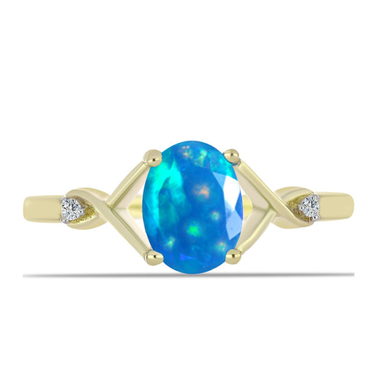 Inel din Argint 925 Placat cu Aur ( 1.85 grame ) cu Opal Etiopian ”Paradis” și Topaz Alb 0.75 Carate