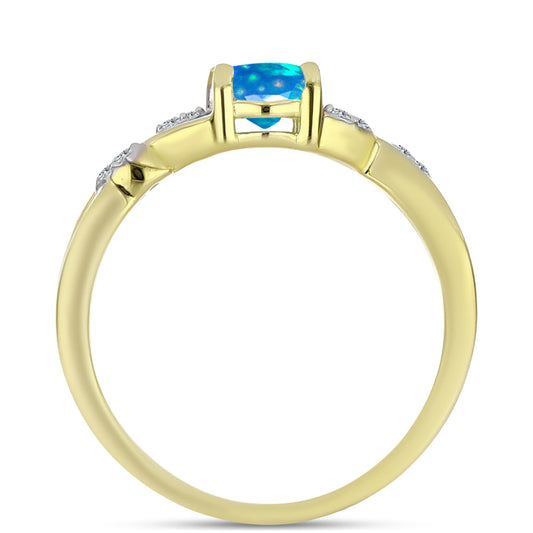 Inel din Argint 925 Placat cu Aur ( 2.54 grame ) cu Opal Etiopian ”Paradis” și Topaz Alb 0.53 Carate