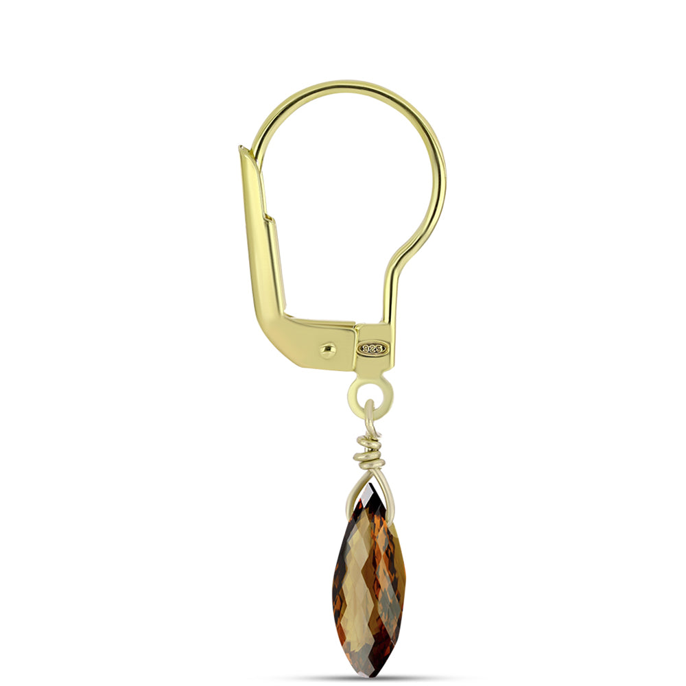 Cercei din Argint 925 Placat cu Aur ( 0.98 grame ) cu Cuarț Coniac 2.91 Carate