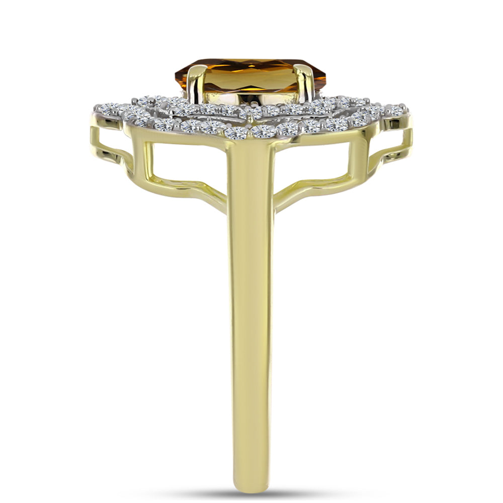 Inel din Argint 925 Placat cu Aur ( 3.08 grame ) cu Cuarț Coniac și Topaz Alb 1.58 Carate