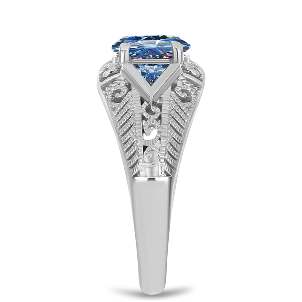 Inel din Argint 925 ( 3.02 grame ) cu Moissanite Albastru Oceanic 1.02 Carate