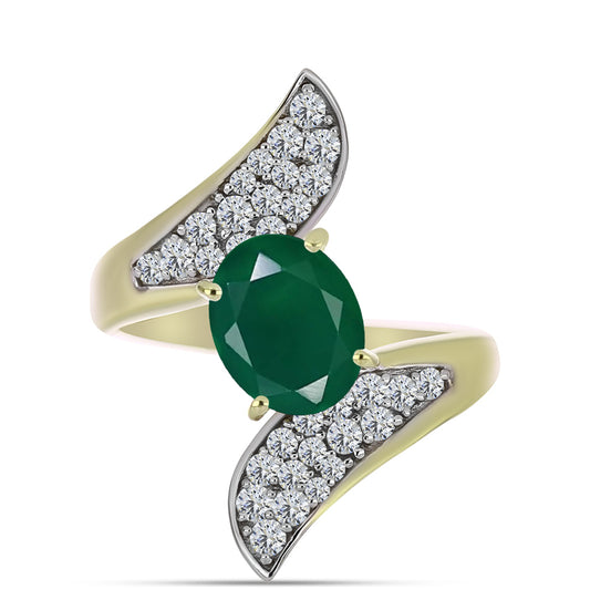 Inel din Argint 925 Placat cu Aur ( 3.46 grame ) cu Agat Verde și Topaz Alb 2.24 Carate