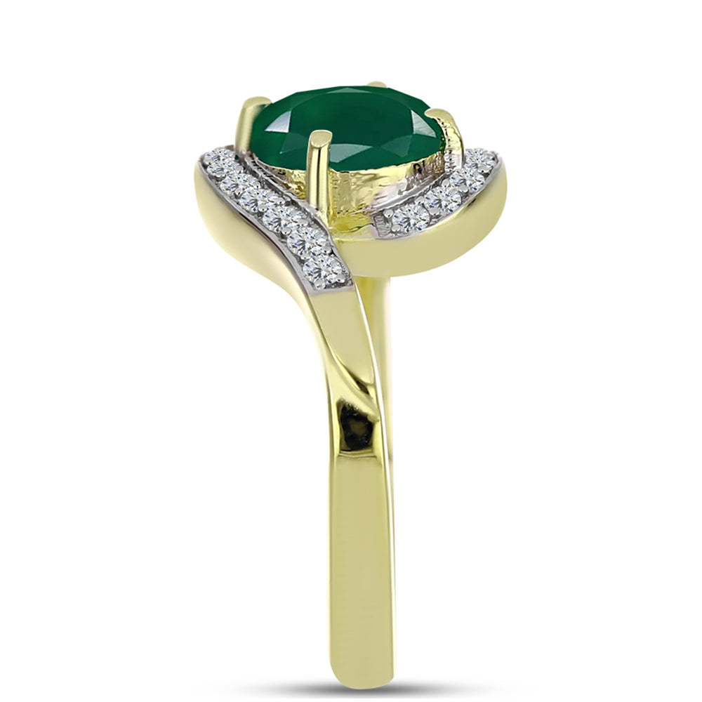 Inel din Argint 925 Placat cu Aur ( 3.8 grame ) cu Agat Verde și Topaz Alb 2.09 Carate