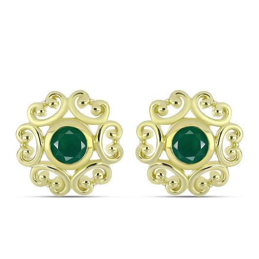 Cercei din Argint 925 Placat cu Aur ( 5.35 grame ) cu Agat Verde 0.87 Carate
