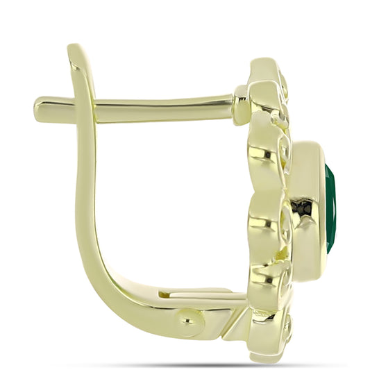 Cercei din Argint 925 Placat cu Aur ( 5.35 grame ) cu Agat Verde 0.87 Carate