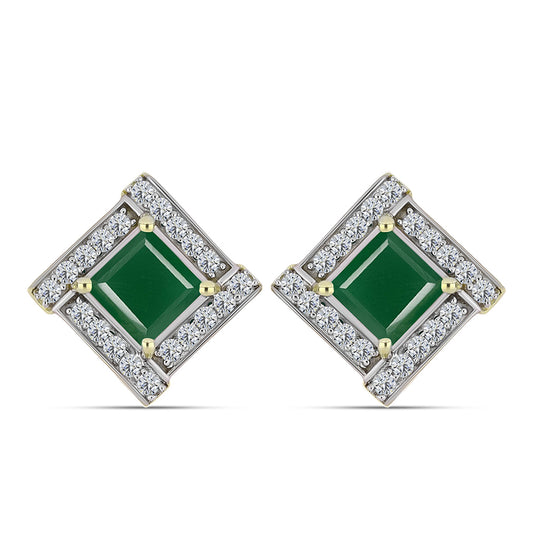 Cercei din Argint 925 Placat cu Aur ( 4.33 grame ) cu Agat Verde și Topaz Alb 2.9 Carate