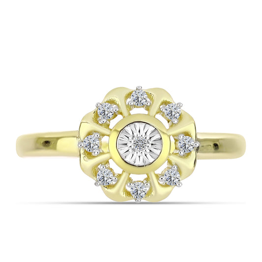 Inel din Argint 925 Placat cu Aur ( 2.8 grame ) cu Diamant Alb și Topaz Alb 0.15 Carate