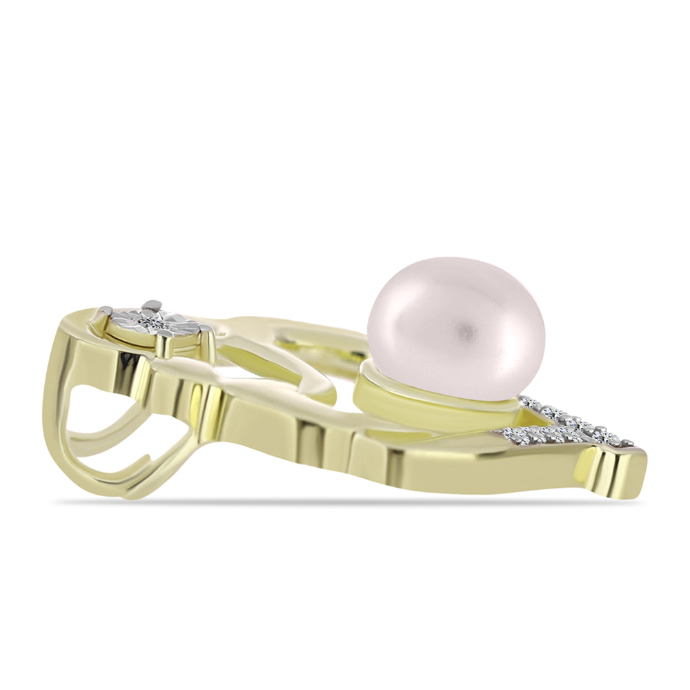 Pandantiv din Argint 925 Placat cu Aur ( 2.55 grame ) cu Diamant Alb și Perlă de Apă Dulce Albă 2.16 Carate