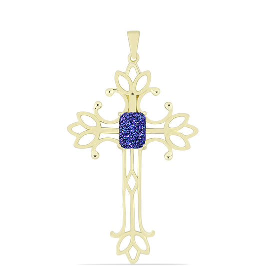 Cruce Pandantiv din Argint 925 Placat cu Aur ( 3.34 grame ) cu Drusă Violet 1.52 Carate