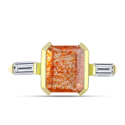Inel din Argint 925 Placat cu Aur ( 2.9 grame ) cu Piatra Soarelui Oregon și Topaz Alb 2.54 Carate