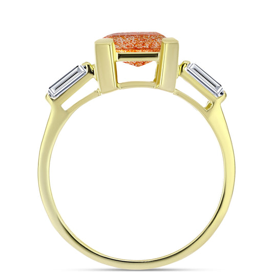 Inel din Argint 925 Placat cu Aur ( 2.9 grame ) cu Piatra Soarelui Oregon și Topaz Alb 2.54 Carate