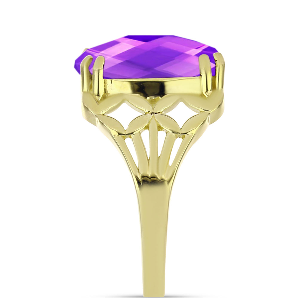 Inel din Argint 925 Placat cu Aur ( 4.44 grame ) cu Agat Violet 8.23 Carate