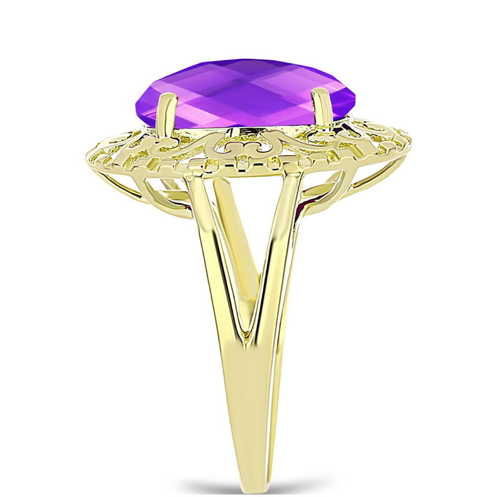 Inel din Argint 925 Placat cu Aur ( 4.24 grame ) cu Agat Violet 4.71 Carate