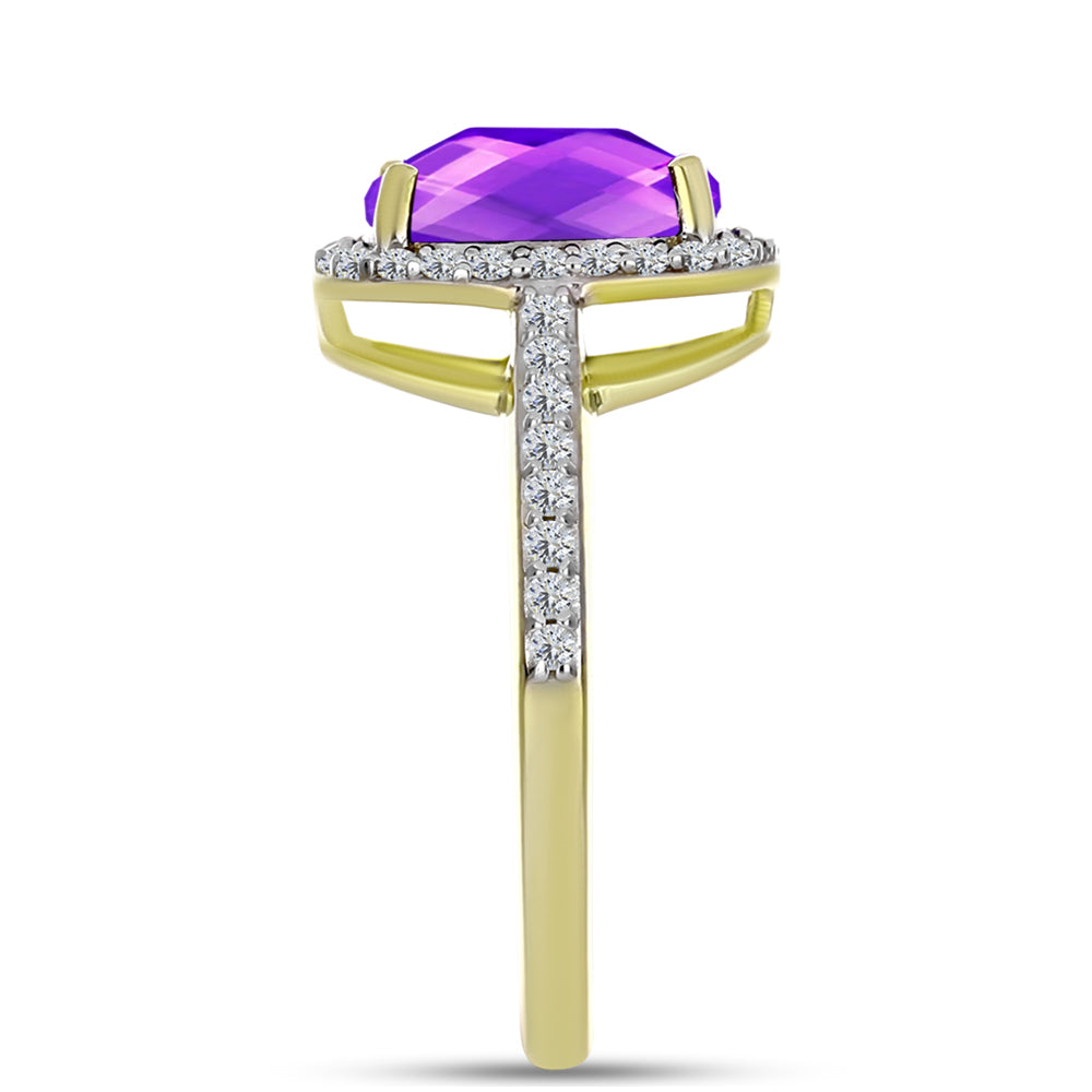 Inel din Argint 925 Placat cu Aur ( 2.63 grame ) cu Agat Violet și Topaz Alb 2.56 Carate