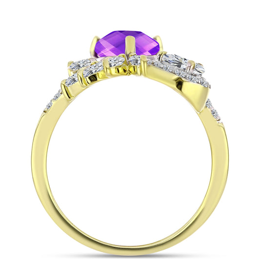 Inel din Argint 925 Placat cu Aur ( 3.22 grame ) cu Agat Violet și Topaz Alb 2.88 Carate