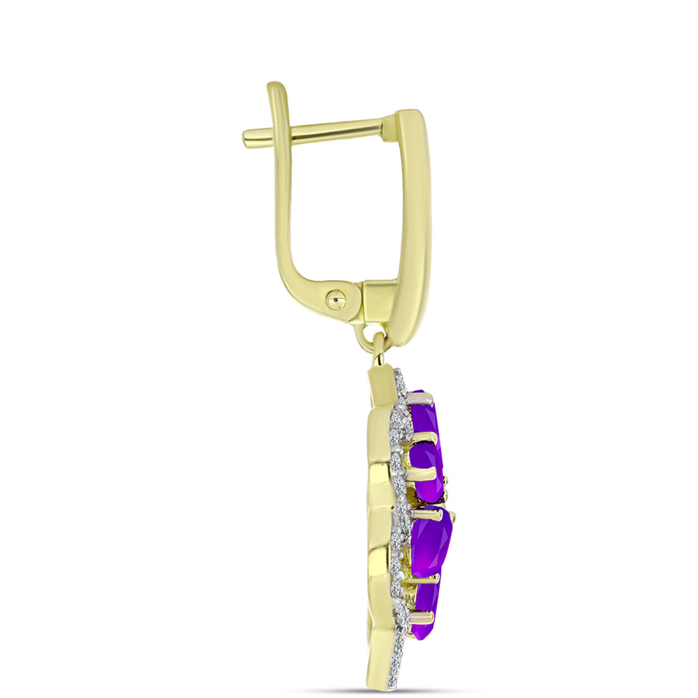 Cercei din Argint 925 Placat cu Aur ( 7.37 grame ) cu Agat Violet și Topaz Alb 4.44 Carate
