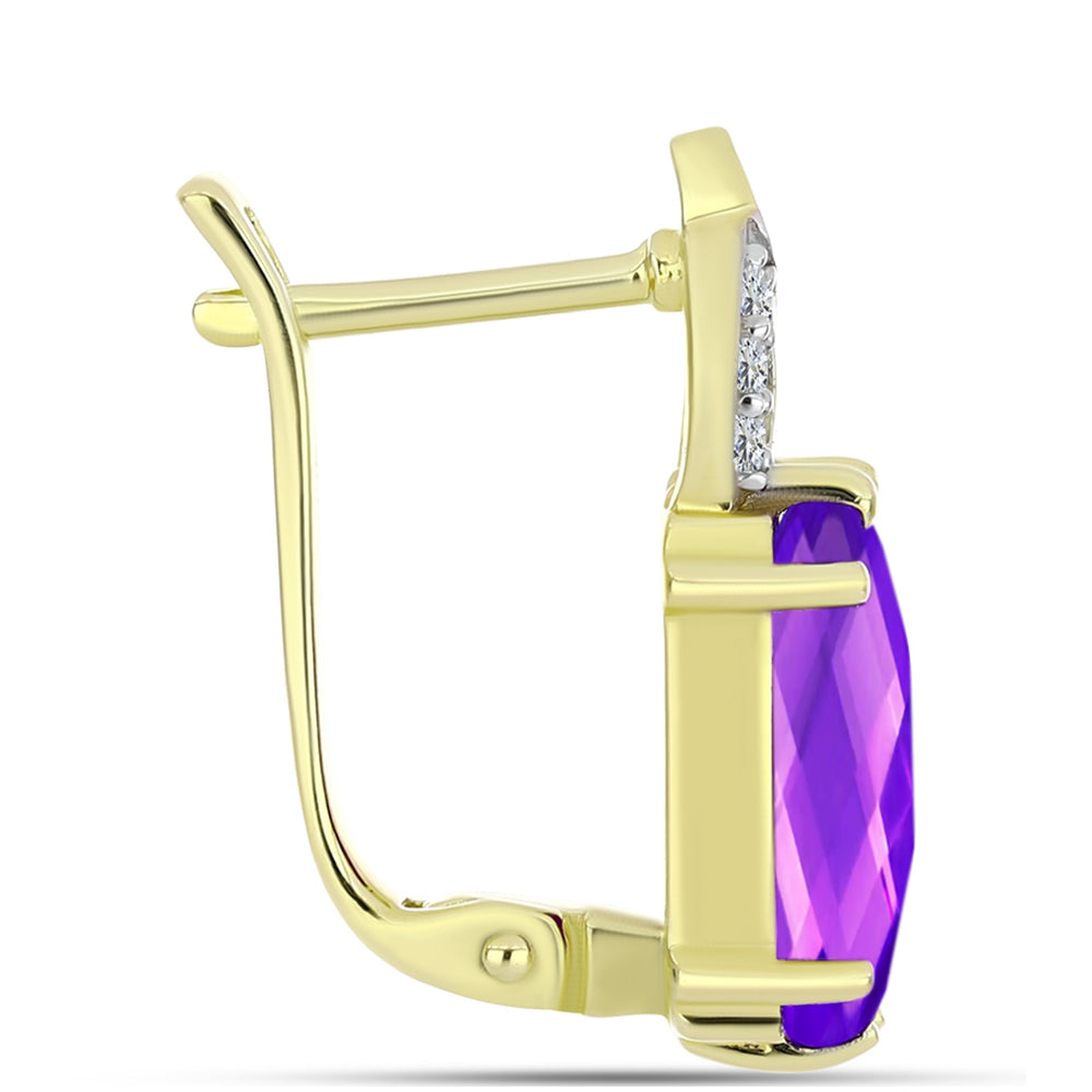 Cercei din Argint 925 Placat cu Aur ( 4.61 grame ) cu Agat Violet și Topaz Alb 4.44 Carate