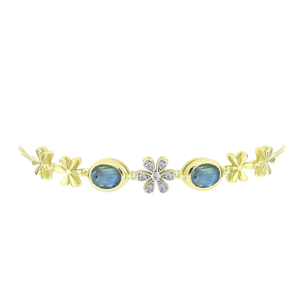 Brățară din Argint 925 Placat cu Aur ( 5.94 grame ) cu Labradorit și Topaz Alb 2.39 Carate