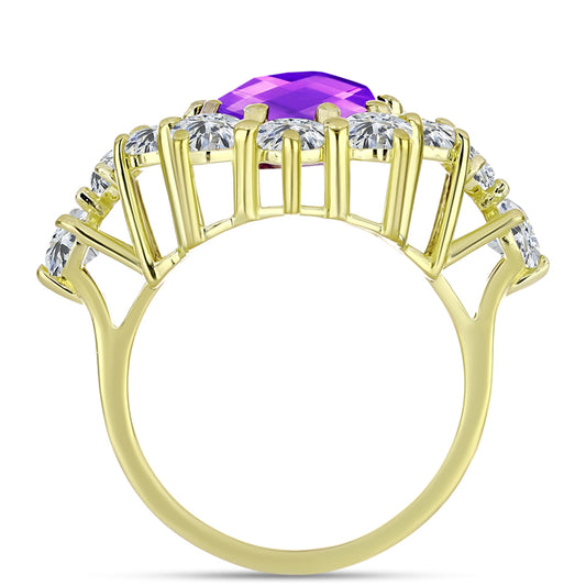 Inel din Argint 925 Placat cu Aur ( 4.28 grame ) cu Agat Violet și Topaz Alb 7.94 Carate