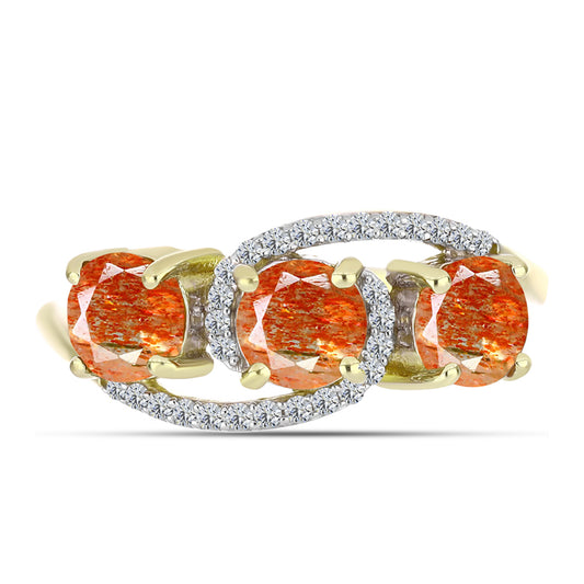 Inel din Argint 925 Placat cu Aur ( 3.24 grame ) cu Piatra Soarelui Oregon și Topaz Alb 2.25 Carate