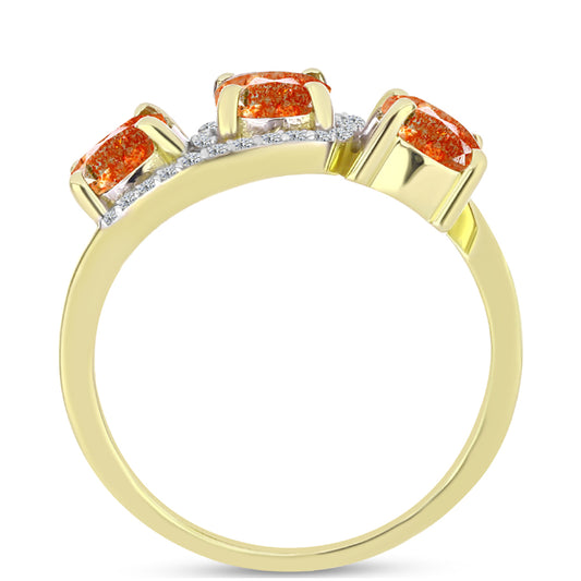 Inel din Argint 925 Placat cu Aur ( 3.24 grame ) cu Piatra Soarelui Oregon și Topaz Alb 2.25 Carate