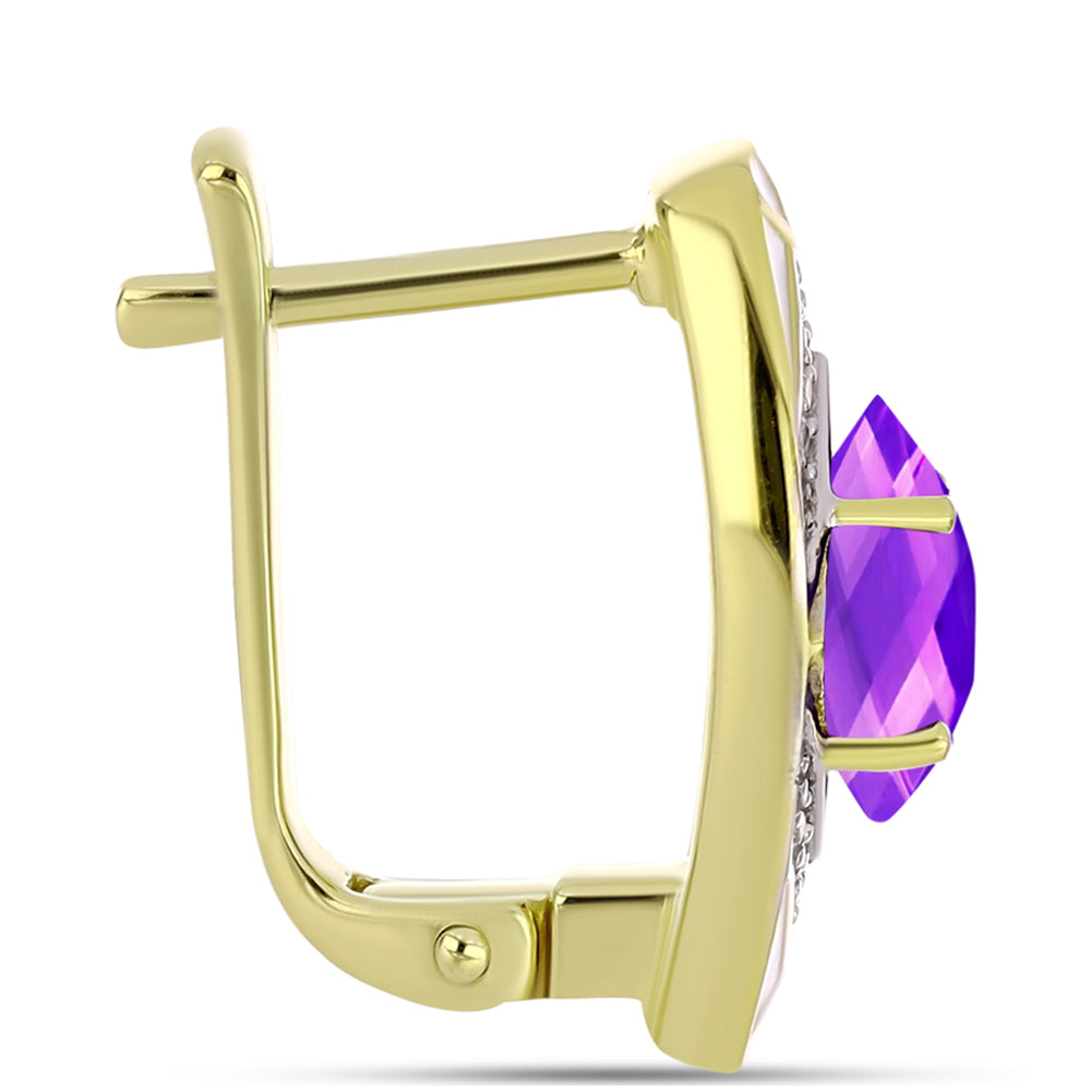 Cercei din Argint 925 Placat cu Aur ( 4.99 grame ) cu Agat Violet și Topaz Alb 2.39 Carate