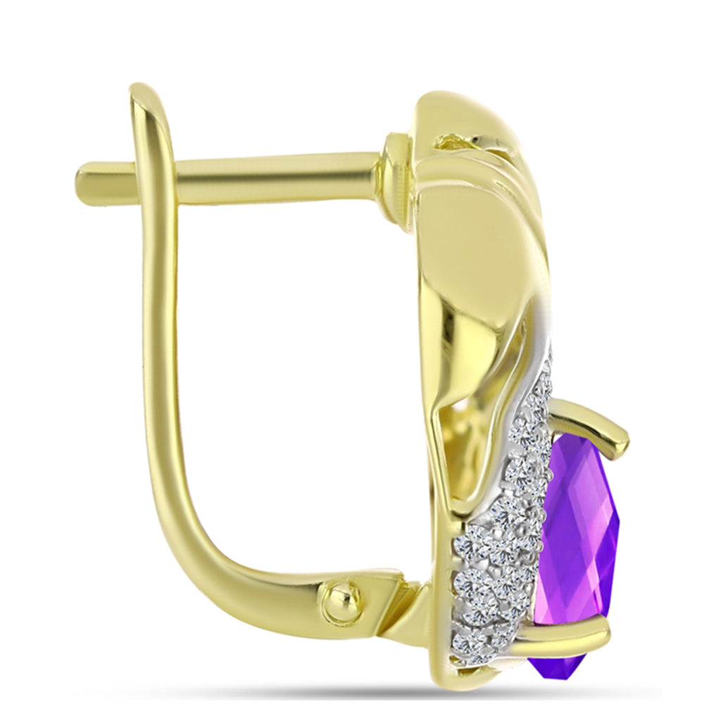 Cercei din Argint 925 Placat cu Aur ( 6.7 grame ) cu Agat Violet și Topaz Alb 2.72 Carate