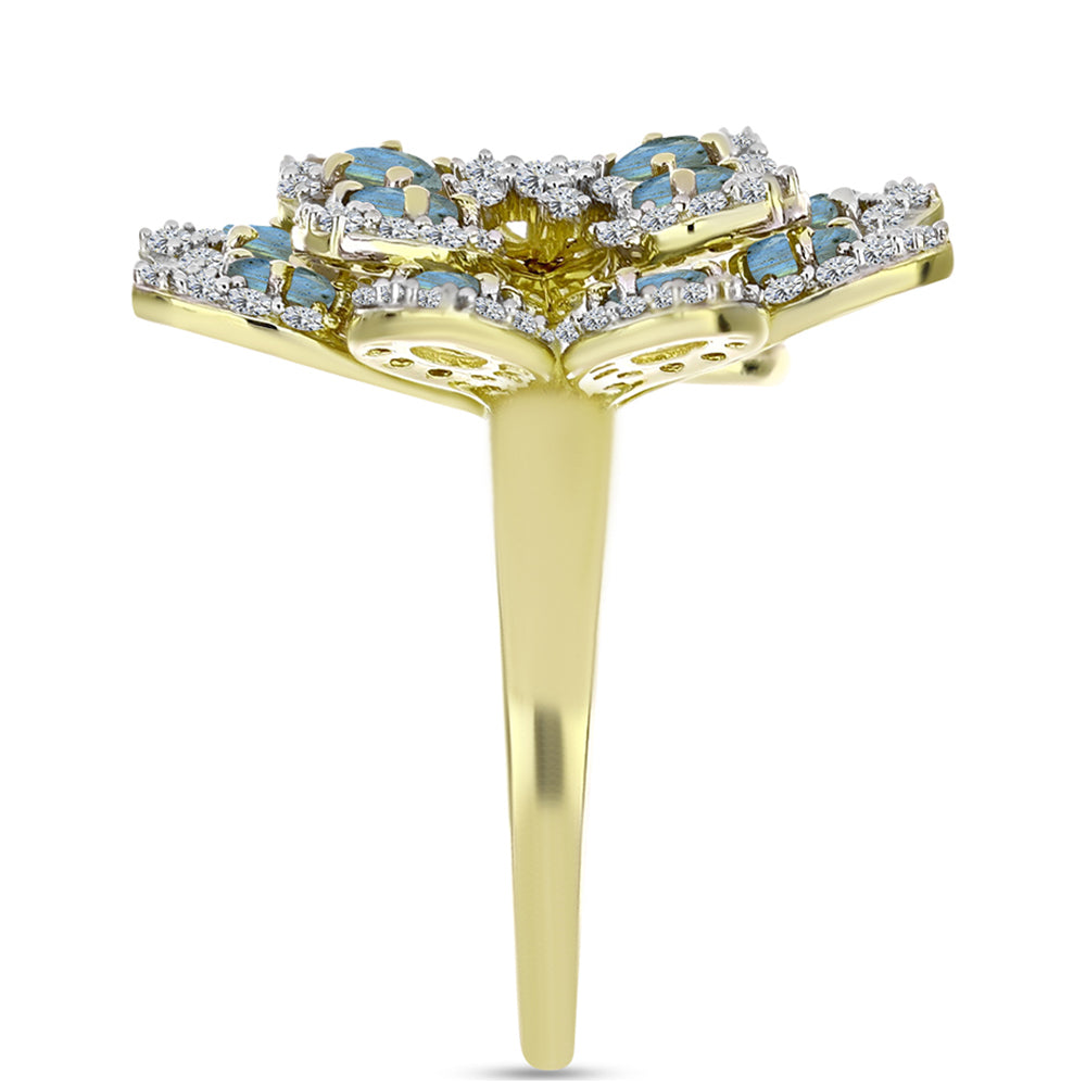 Inel din Argint 925 Placat cu Aur ( 9.79 grame ) cu Labradorit și Topaz Alb 4.57 Carate