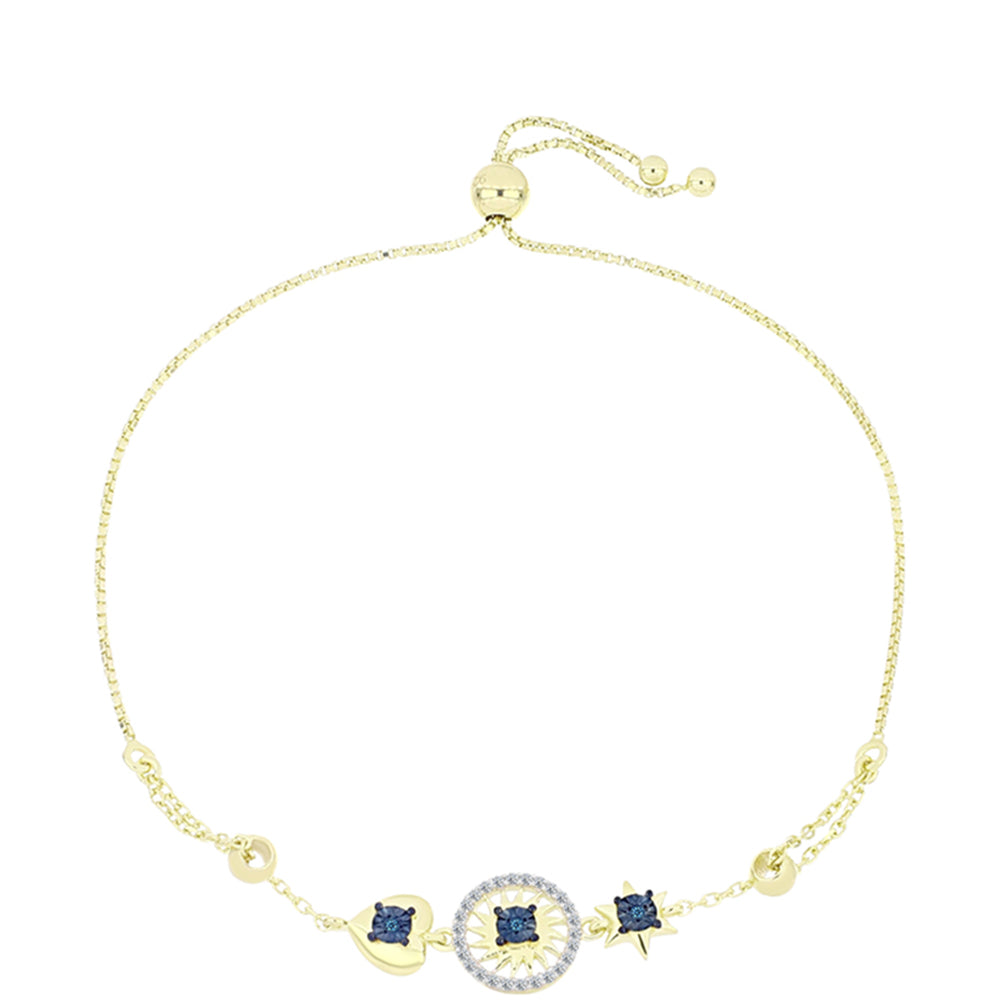 Brățară din Argint 925 Placat cu Aur ( 5.03 grame ) cu Diamant Albastru și Topaz Alb 0.2 Carate