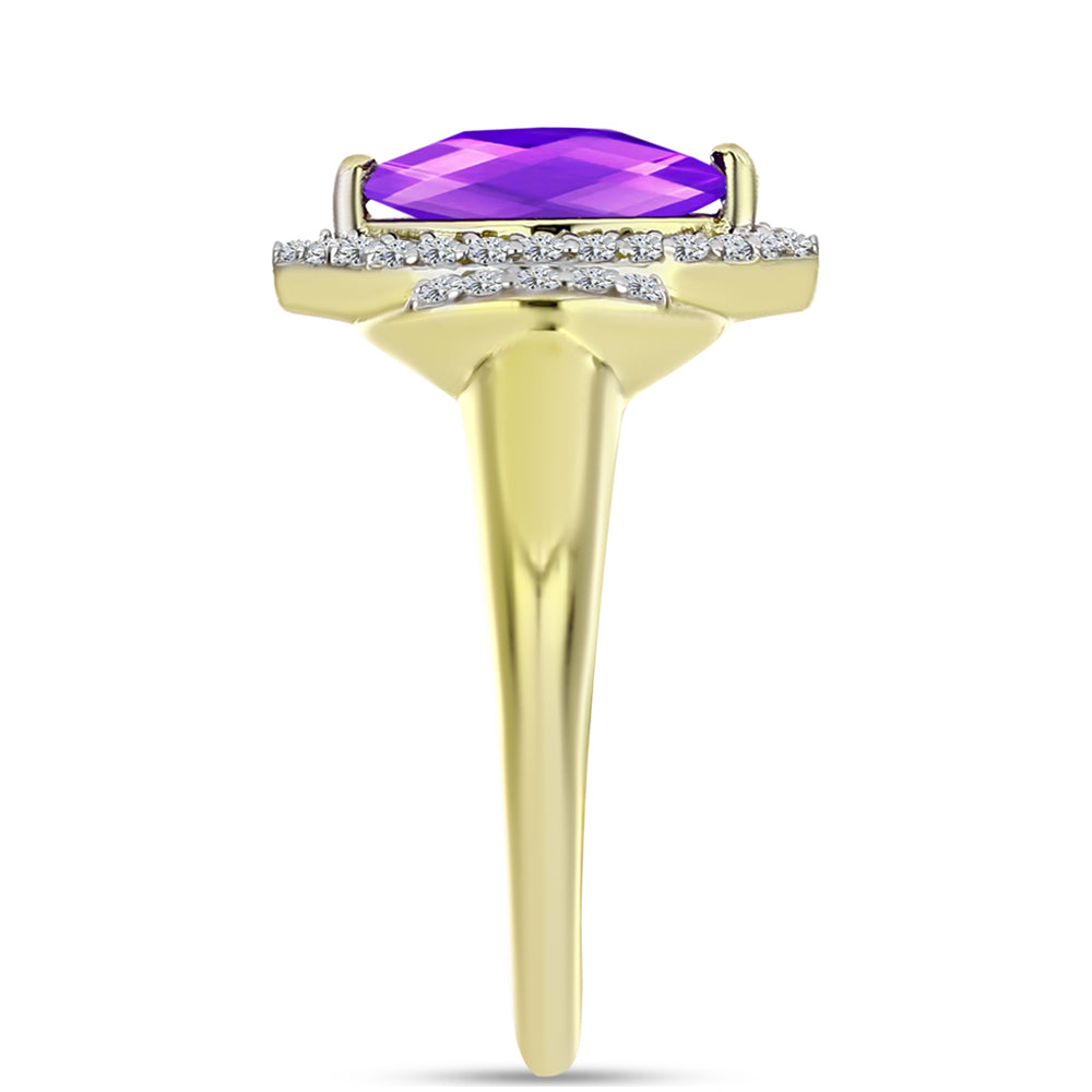 Inel din Argint 925 Placat cu Aur ( 3 grame ) cu Agat Violet și Topaz Alb 1.22 Carate