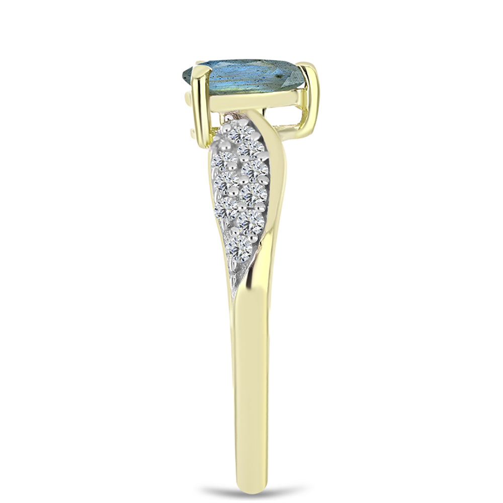 Inel din Argint 925 Placat cu Aur ( 2.24 grame ) cu Labradorit și Topaz Alb 1 Carate
