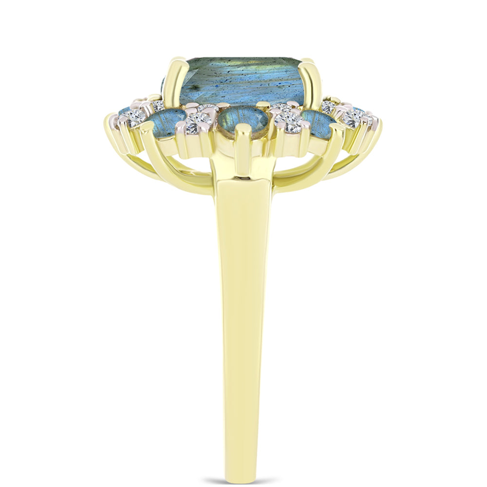Inel din Argint 925 Placat cu Aur ( 4.03 grame ) cu Labradorit și Topaz Alb 4.72 Carate
