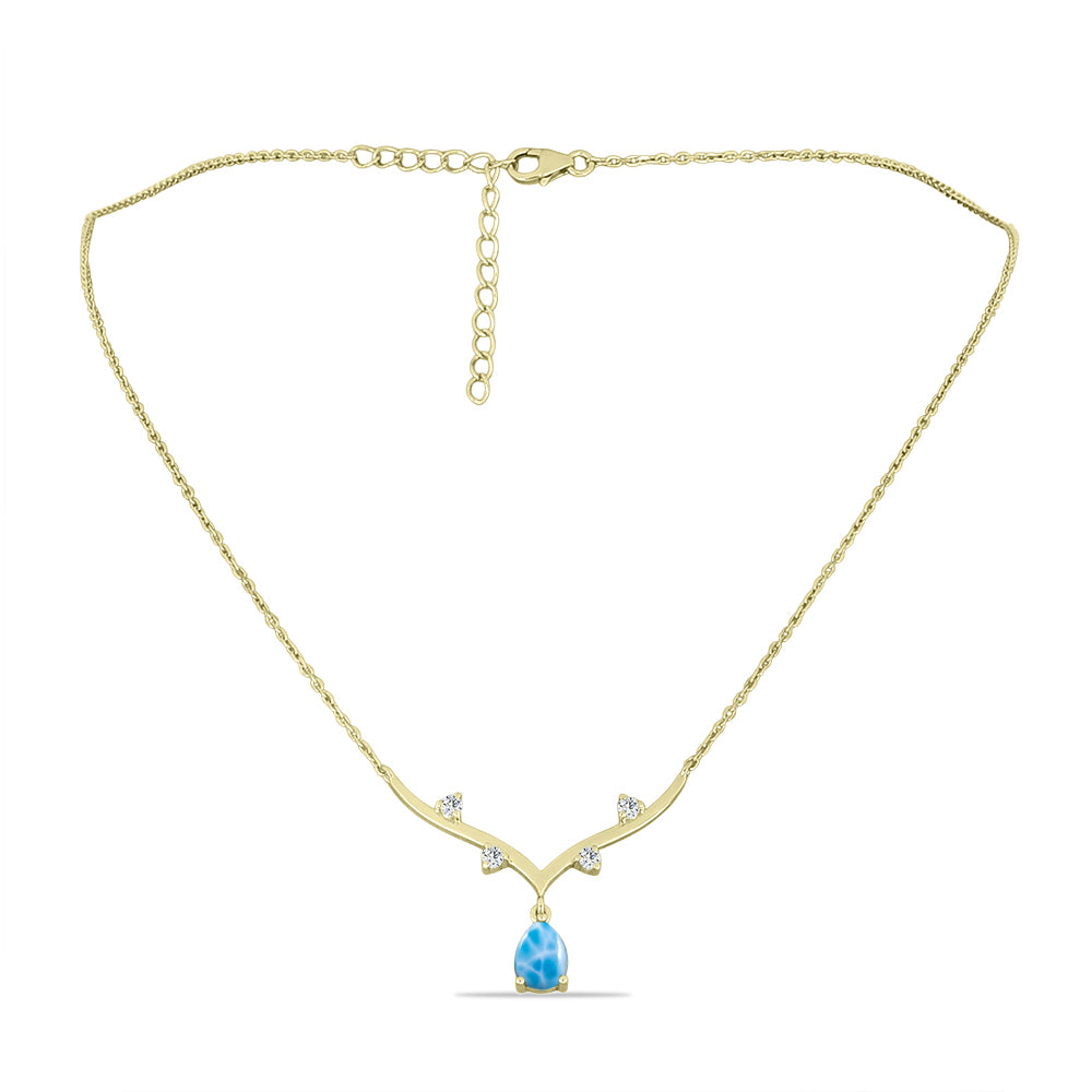 Colier din Argint 925 Placat cu Aur ( 4.05 grame ) cu Larimar(Piatra delfinului) și Topaz Alb 1.7 Carate