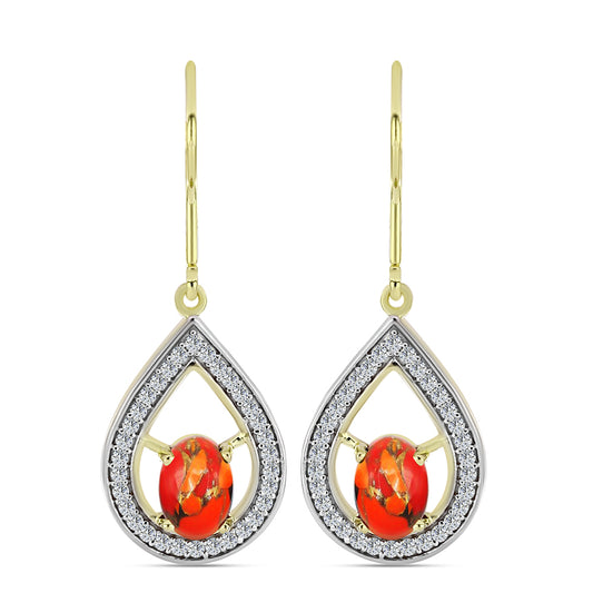 Cercei din Argint 925 Placat cu Aur ( 3.63 grame ) cu Turcoaz Mohave și Topaz Alb 1.89 Carate