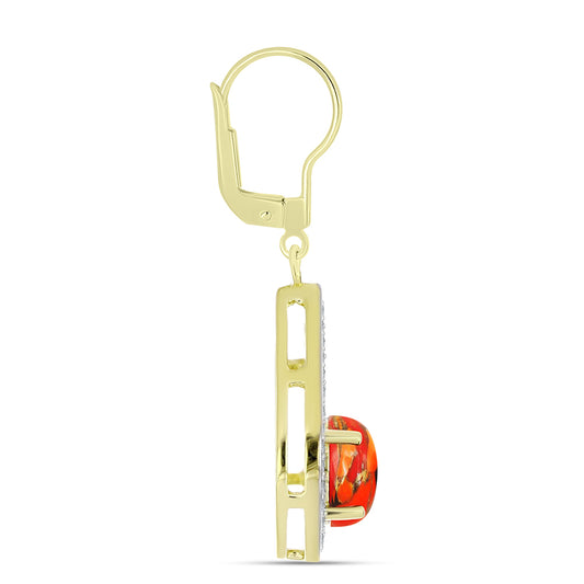 Cercei din Argint 925 Placat cu Aur ( 3.63 grame ) cu Turcoaz Mohave și Topaz Alb 1.89 Carate