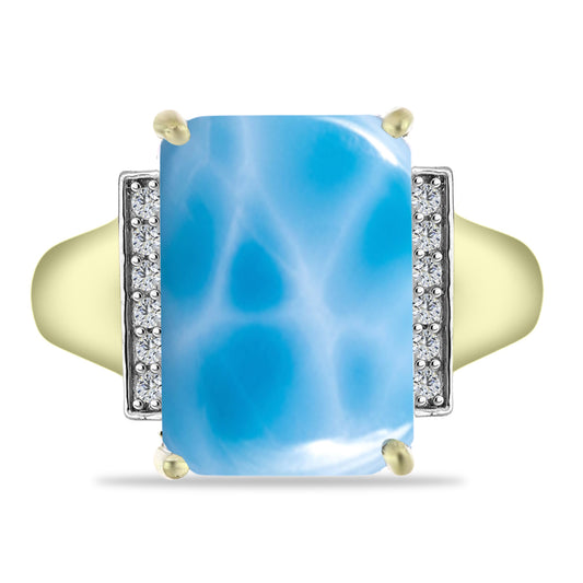 Inel din Argint 925 Placat cu Aur ( 4.51 grame ) cu Larimar(Piatra delfinului) și Topaz Alb 7.4 Carate
