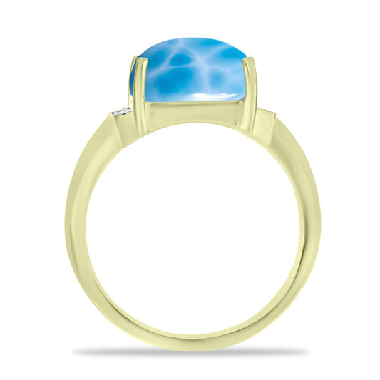 Inel din Argint 925 Placat cu Aur ( 4.51 grame ) cu Larimar(Piatra delfinului) și Topaz Alb 7.4 Carate