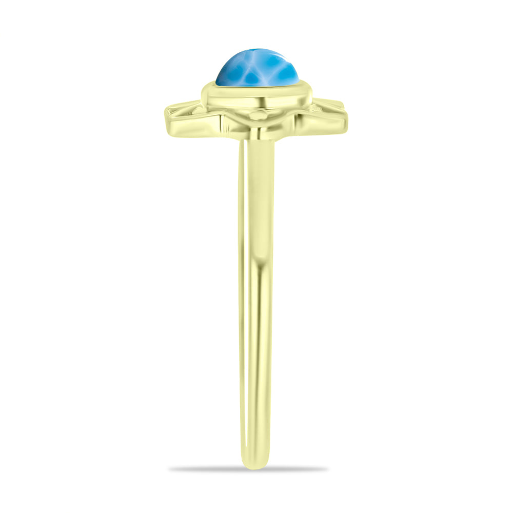 Inel din Argint 925 Placat cu Aur ( 1.84 grame ) cu Larimar(Piatra delfinului) 0.58 Carate