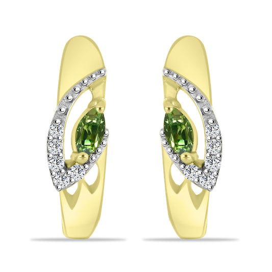 Cercei din Argint 925 Placat cu Aur ( 3.42 grame ) cu Safir verde și Topaz Alb 0.29 Carate