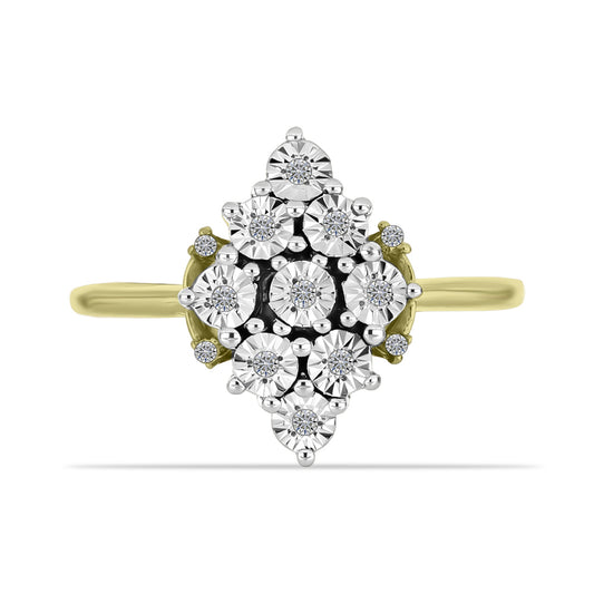 Inel din Argint 925 Placat cu Aur ( 3.18 grame ) cu Diamant Alb și Topaz Alb 0.08 Carate