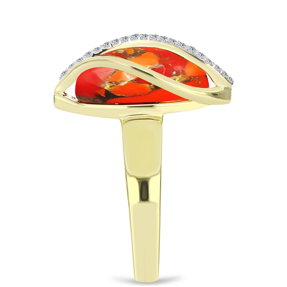 Inel din Argint 925 Placat cu Aur ( 5.63 grame ) cu Turcoaz Mohave și Topaz Alb 5.58 Carate