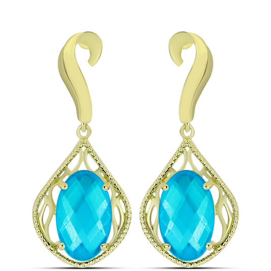 Cercei din Argint 925 Placat cu Aur ( 5.29 grame ) cu Jad albastru 6.69 Carate