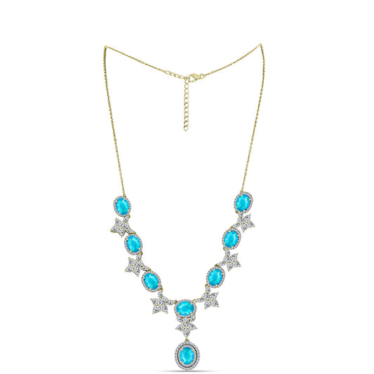 Colier din Argint 925 Placat cu Aur ( 12.9 grame ) cu Jad albastru și Topaz Alb 15.22 Carate