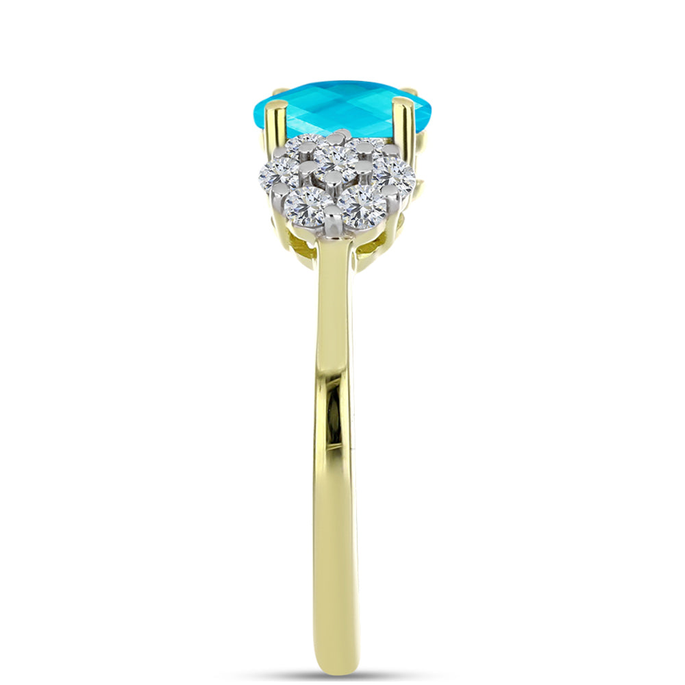 Inel din Argint 925 Placat cu Aur ( 2.08 grame ) cu Jad albastru și Topaz Alb 1.18 Carate