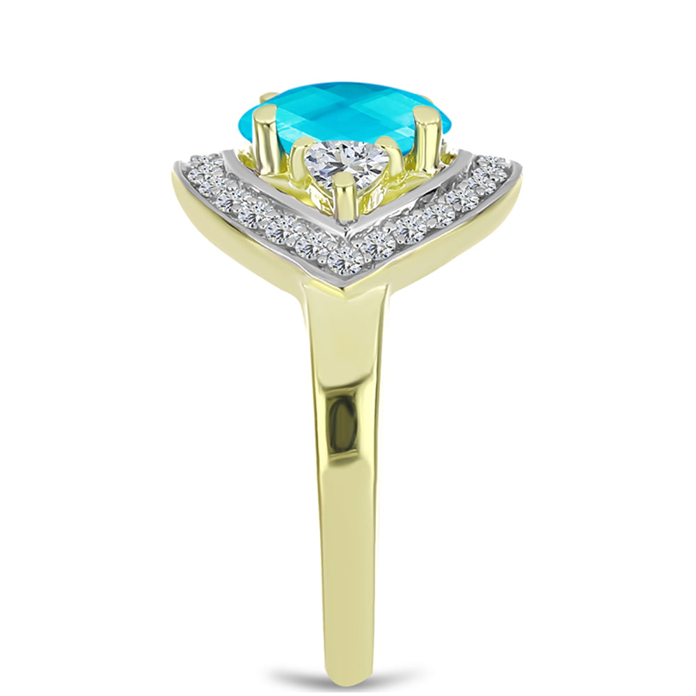 Inel din Argint 925 Placat cu Aur ( 2.63 grame ) cu Jad albastru și Topaz Alb 1.47 Carate