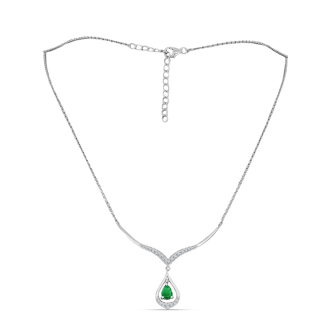 Colier din Argint 925 ( 5.35 grame ) cu Smarald Zambian și Topaz Alb 1.05 Carate